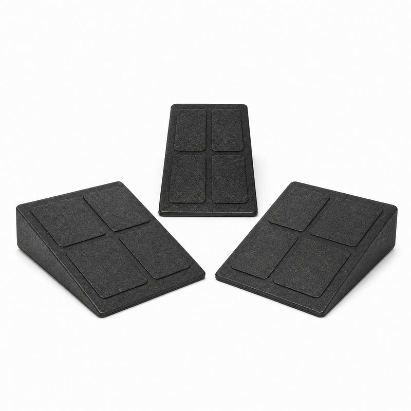 Squat Wedge Set: three black rubber wedges with grip pads, arranged in a V