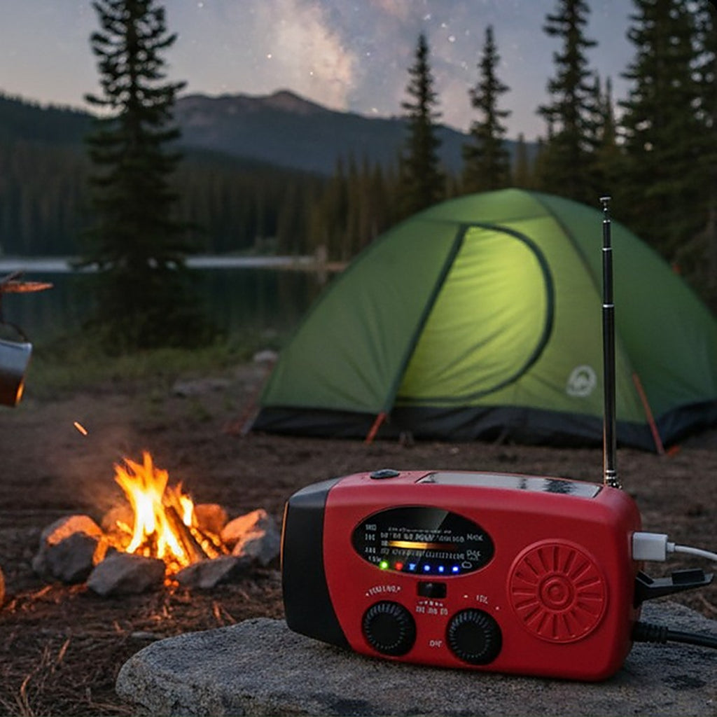 Radio at a campsite by the fire