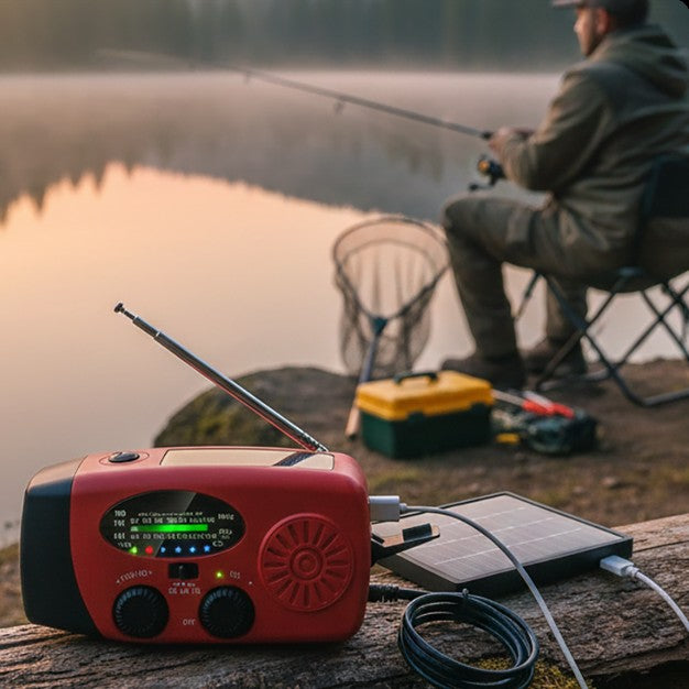 Radio on a rock by the water while fishing
