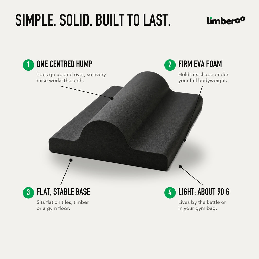 Features: one centred hump, firm EVA foam, flat stable base, about 90 g
