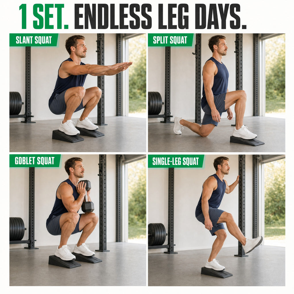 Slant squat, split squat, goblet squat and single-leg squat on the wedges