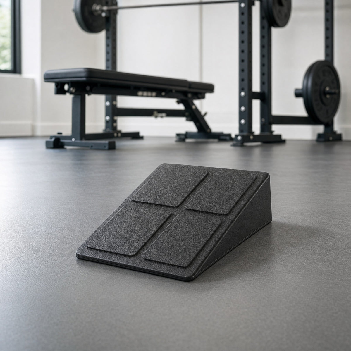 Tall squat wedge on a gym floor