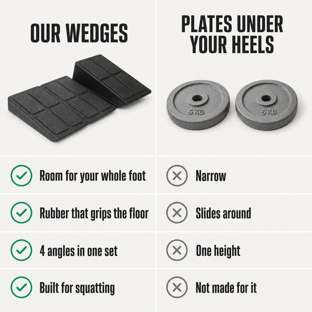 Wedges compared with weight plates under your heels